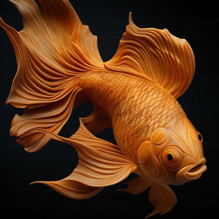 Animals Curly  gilled goldfish fish